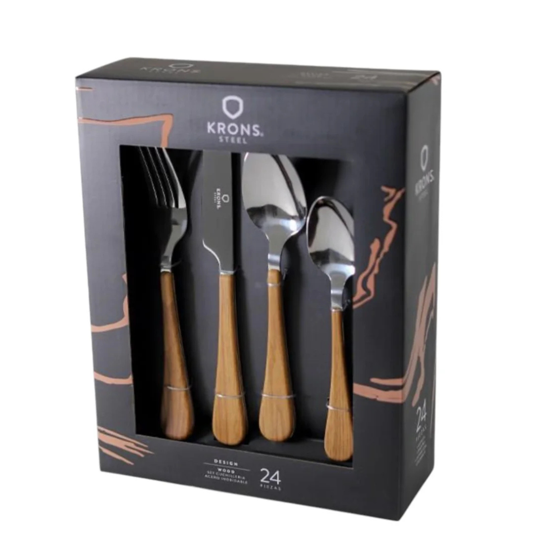 Set 24 Cubiertos Mango Madera Krons