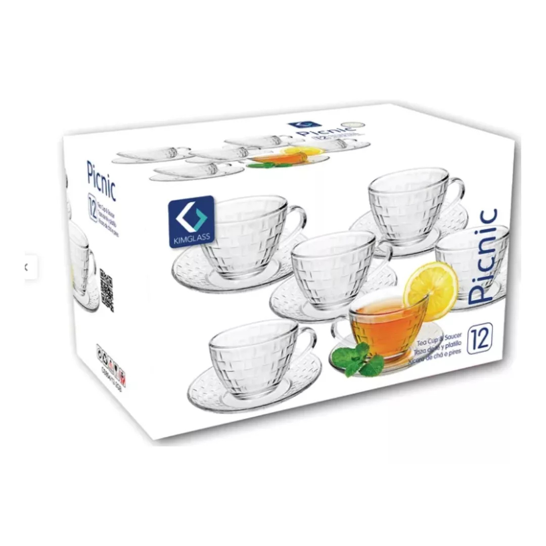 Set 6 Tazas + plato de Cafe o Te 230 ML Picnic Kimglass