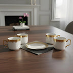 Set de Tazas de Café con Platillo Porcelana Blanca y Dorado