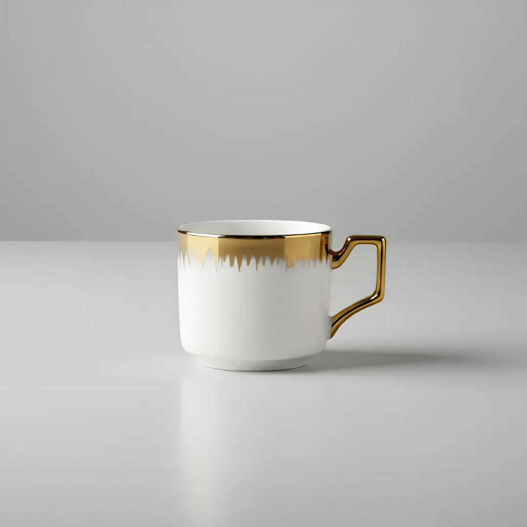 Set 6 Tazas Café con Platillos de Porcelana Diseños Dorado