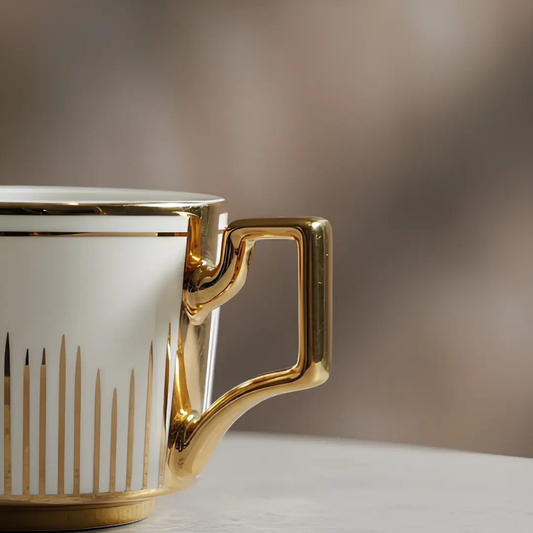 Set de Tazas de Café con Platillo Porcelana Blanca y Dorado