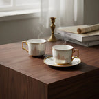 Set 6 Tazas Café con Platillos de Porcelana Diseños Dorado