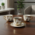 Set de Tazas de Café con Platillo Porcelana Blanca y Dorado