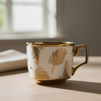 Set de Tazas de Café con Platillo Porcelana Blanca y Dorado