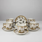 Set 6 Tazas Café con Platillos de Porcelana Diseños Dorado