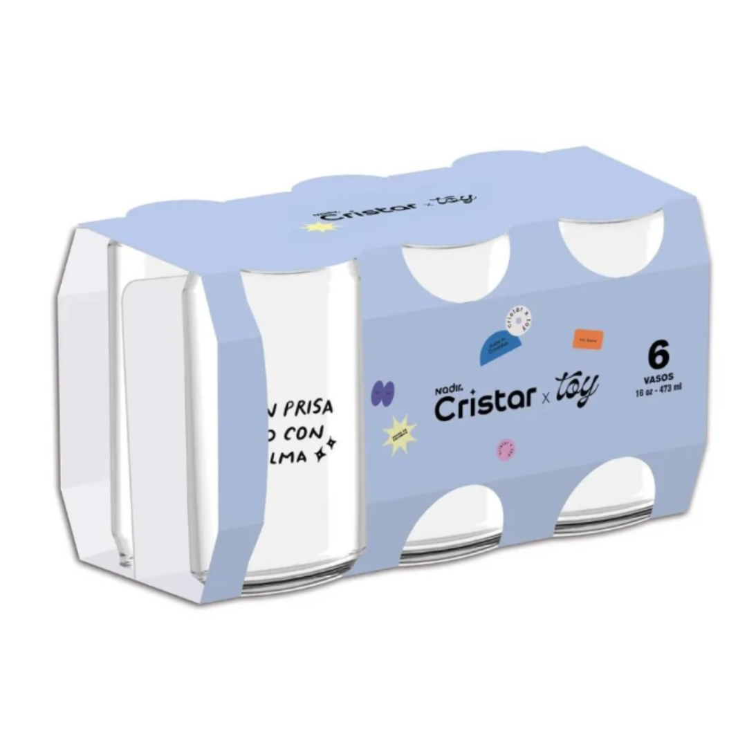 Set 6 Vasos Lata con Frases Cristar | Vidrio 473ml 1
