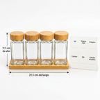 Set de 4 Especieros de Vidrio con Base de Bambú