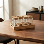 Set de 8 Especieros de Vidrio con Base de Bambú