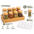 Set de 8 Especieros de Vidrio con Base de Bambú