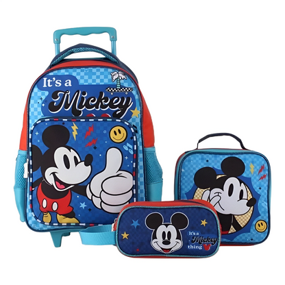 Set Escolar Mochila con Ruedas + Lonchera + Estuche Mickey