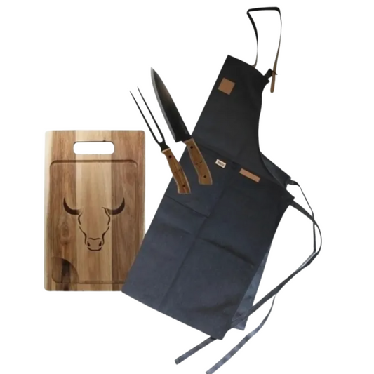 Set Parrillero Wayu (Delantal + Cuchillo + Tenedor + Tabla)