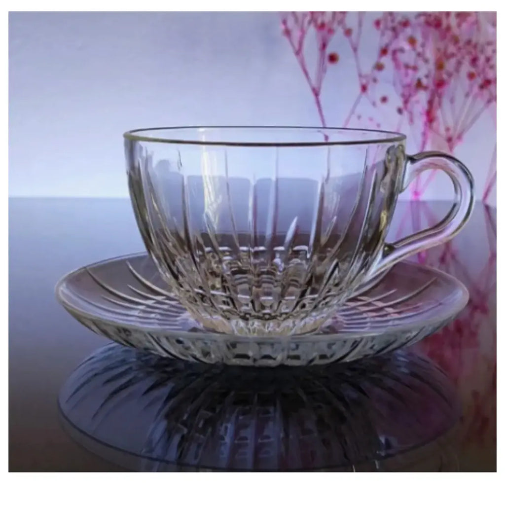 Tazas de Te o Cafe Vidrio Tallado con Plato 240ml