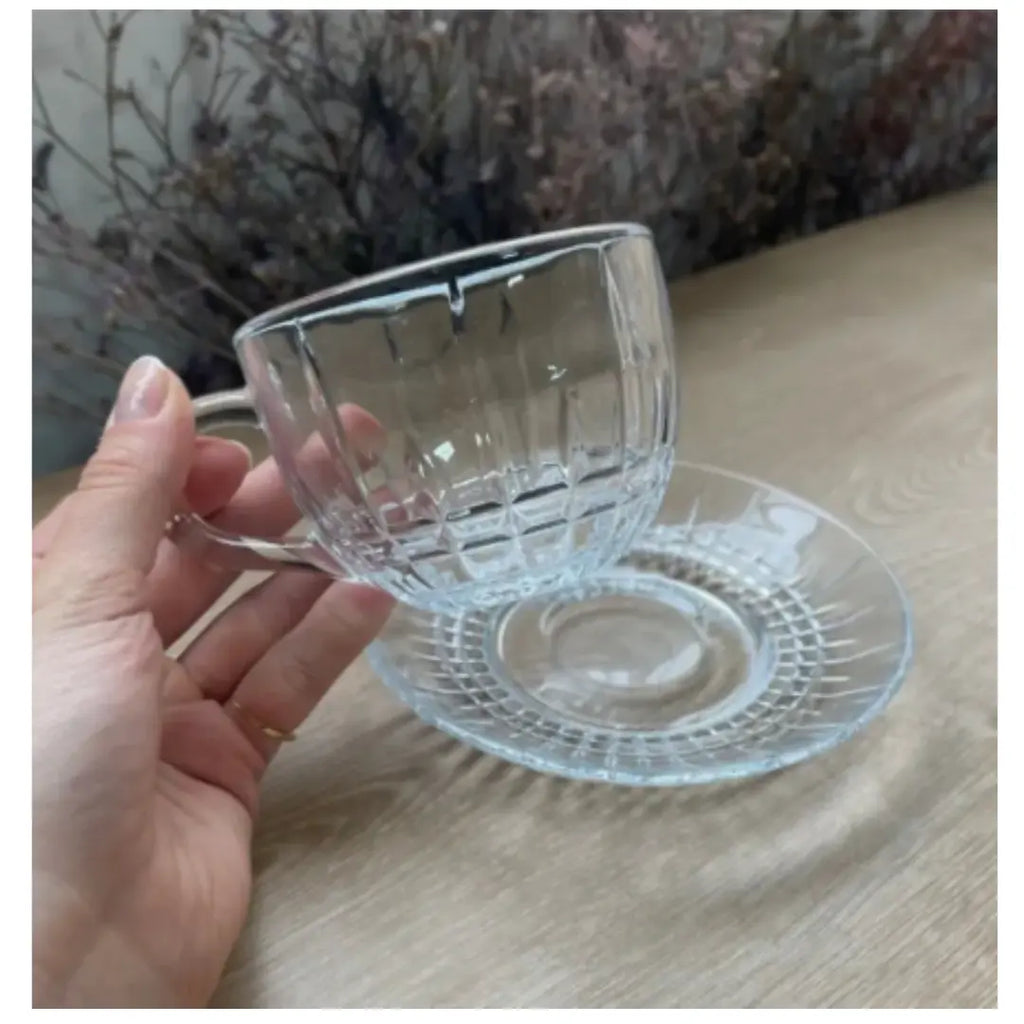 Tazas de Te o Cafe Vidrio Tallado con Plato 240ml