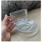 Tazas de Te o Cafe Vidrio Tallado con Plato 240ml