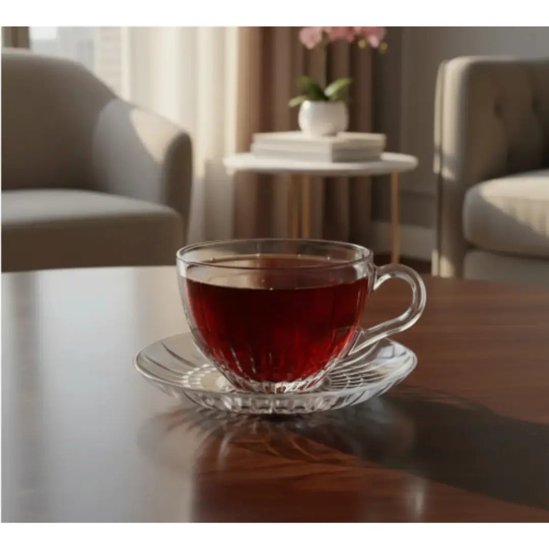 Tazas de Te o Cafe Vidrio Tallado con Plato 240ml