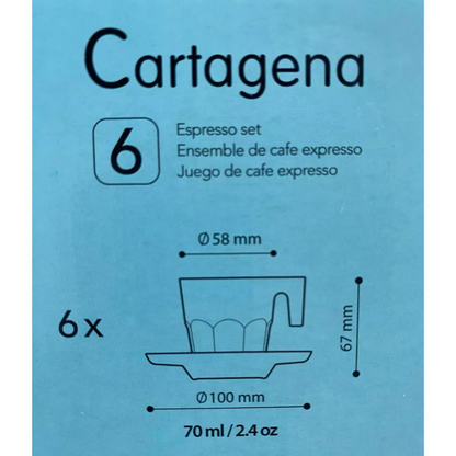 Set 6 Tazas + Plato Cafe Expresso 70 Ml Kimglass Cartagena