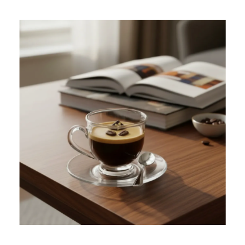 Juego 6 Tazas Café 220ml con Platos Vidrio