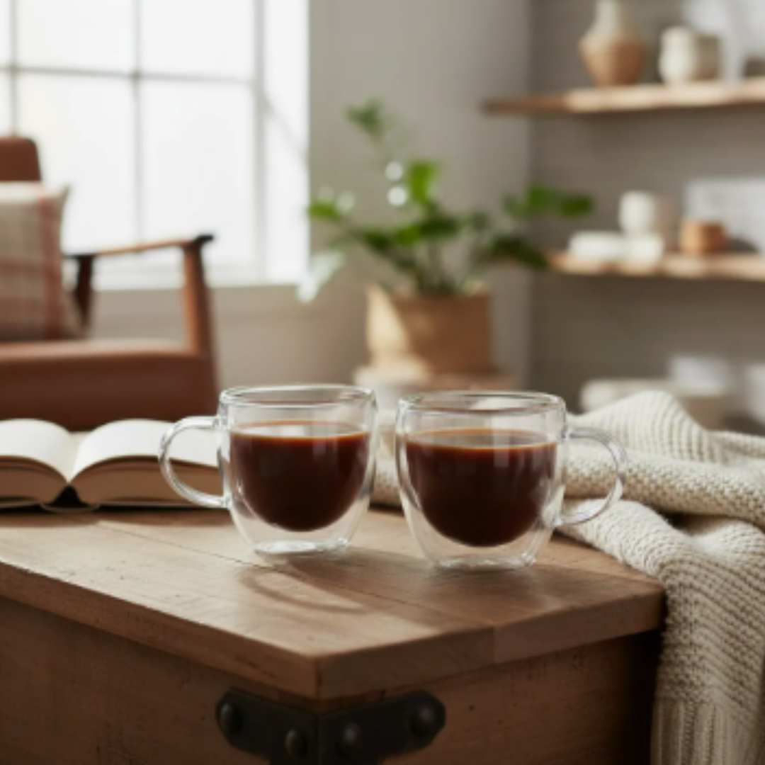 Set 2 Tazas Doble Pared 80ml - Vidrio Borosilicato Espresso