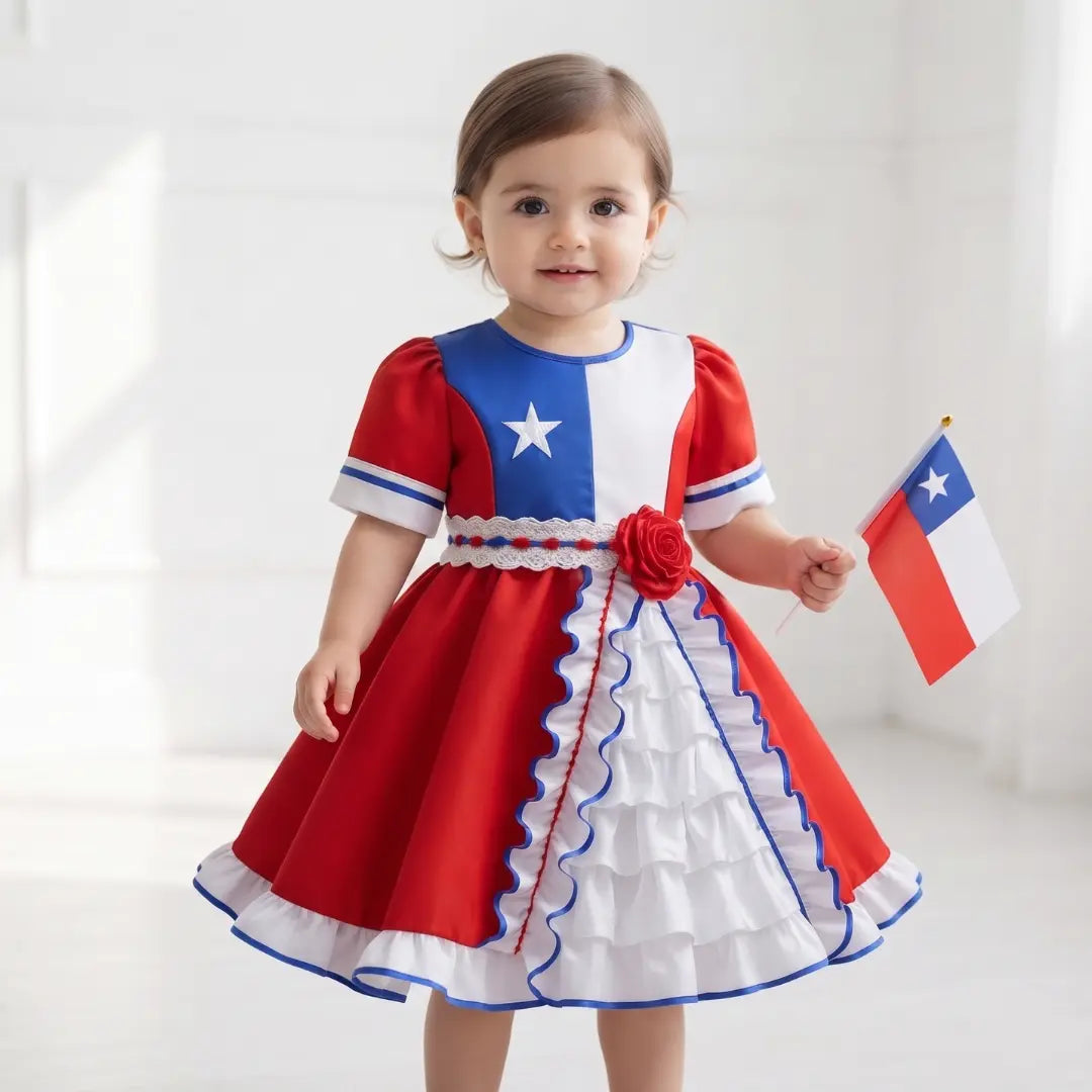 Vestido Niñas Fechas Patrias Bandera de Chile